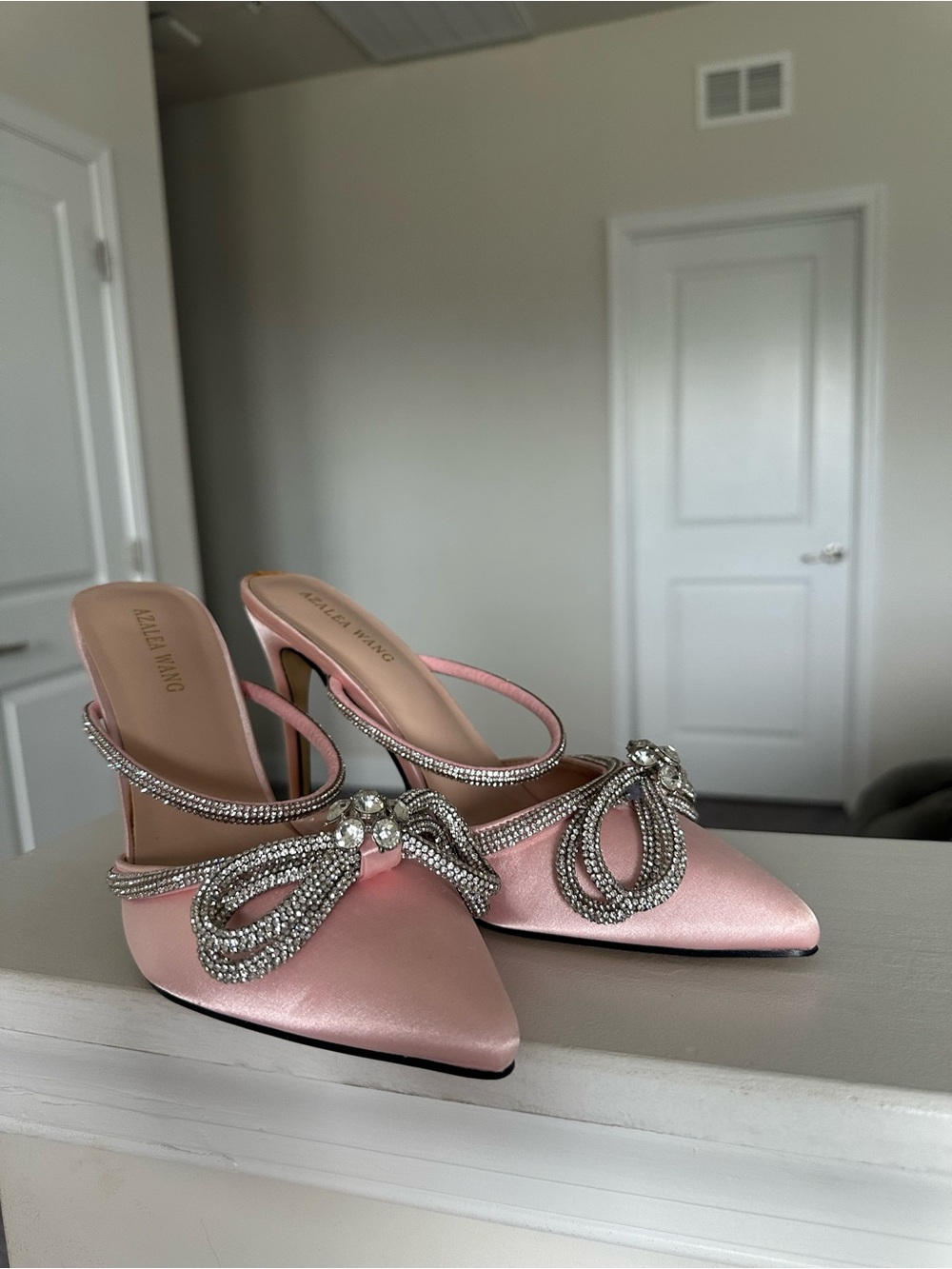Pink Crystal-Embellished Pointed Toe Stiletto Mules - Picture 4 of 7